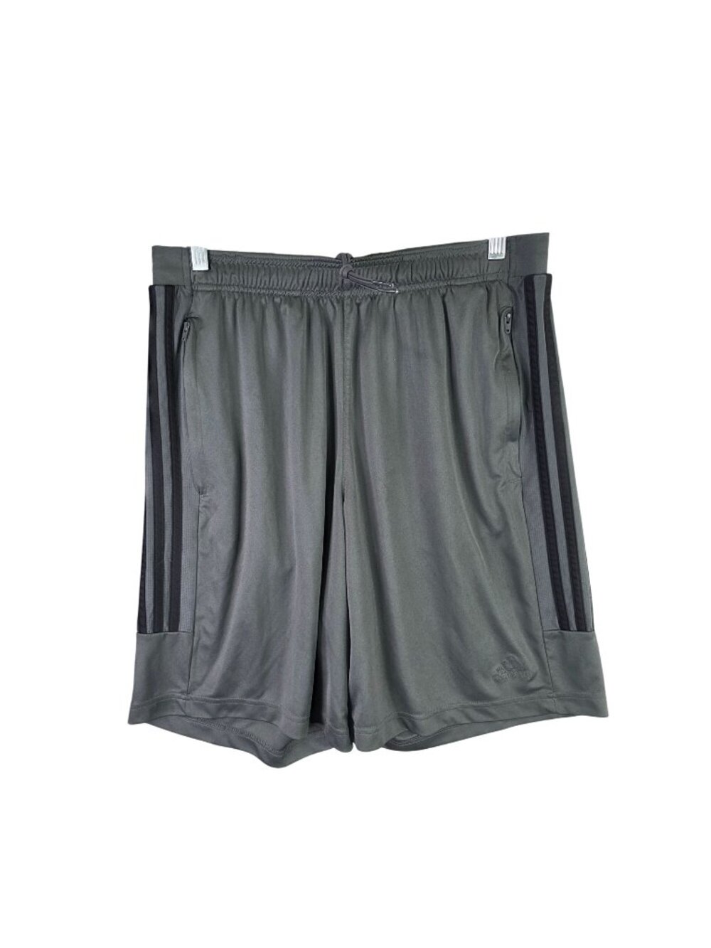Mens Adidas Gray & Black Athletic Shorts Zip Pockets 11" Inseam Polyester Size L